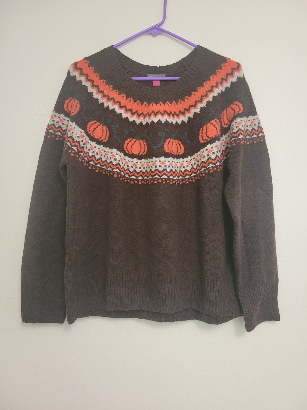 Vince Camuto Halloween Fall Pumpkin Fair Isle Crewneck Sweater Size Medium